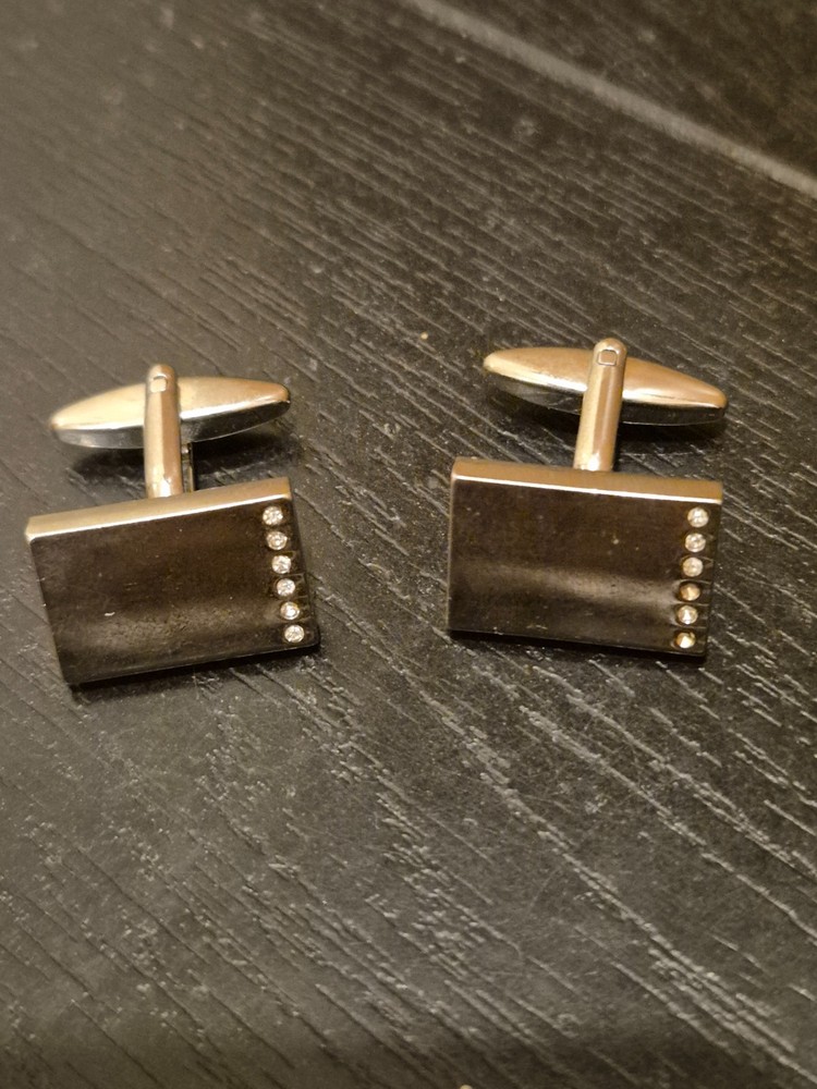 Silver Colour Rectangle with Clear Stone Cufflinks