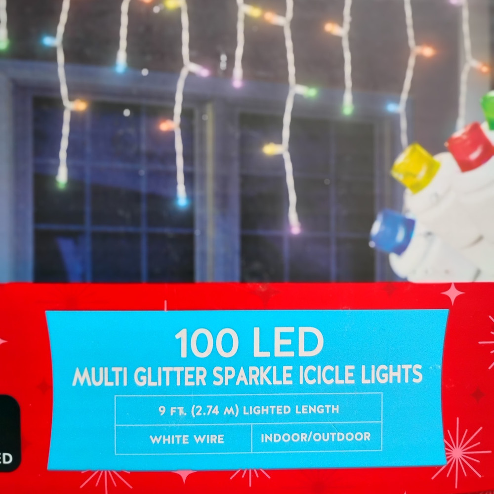 December Home 100 LED Multi Glitter Sparkle Icicle Dome Lights 9’ White Wire-NEW