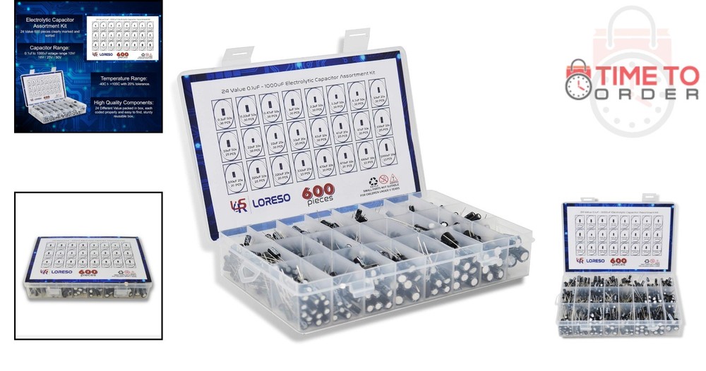 Electrolytic Capacitor Pack 600 pcs Assortment Kit 24 Values for Electronics ...