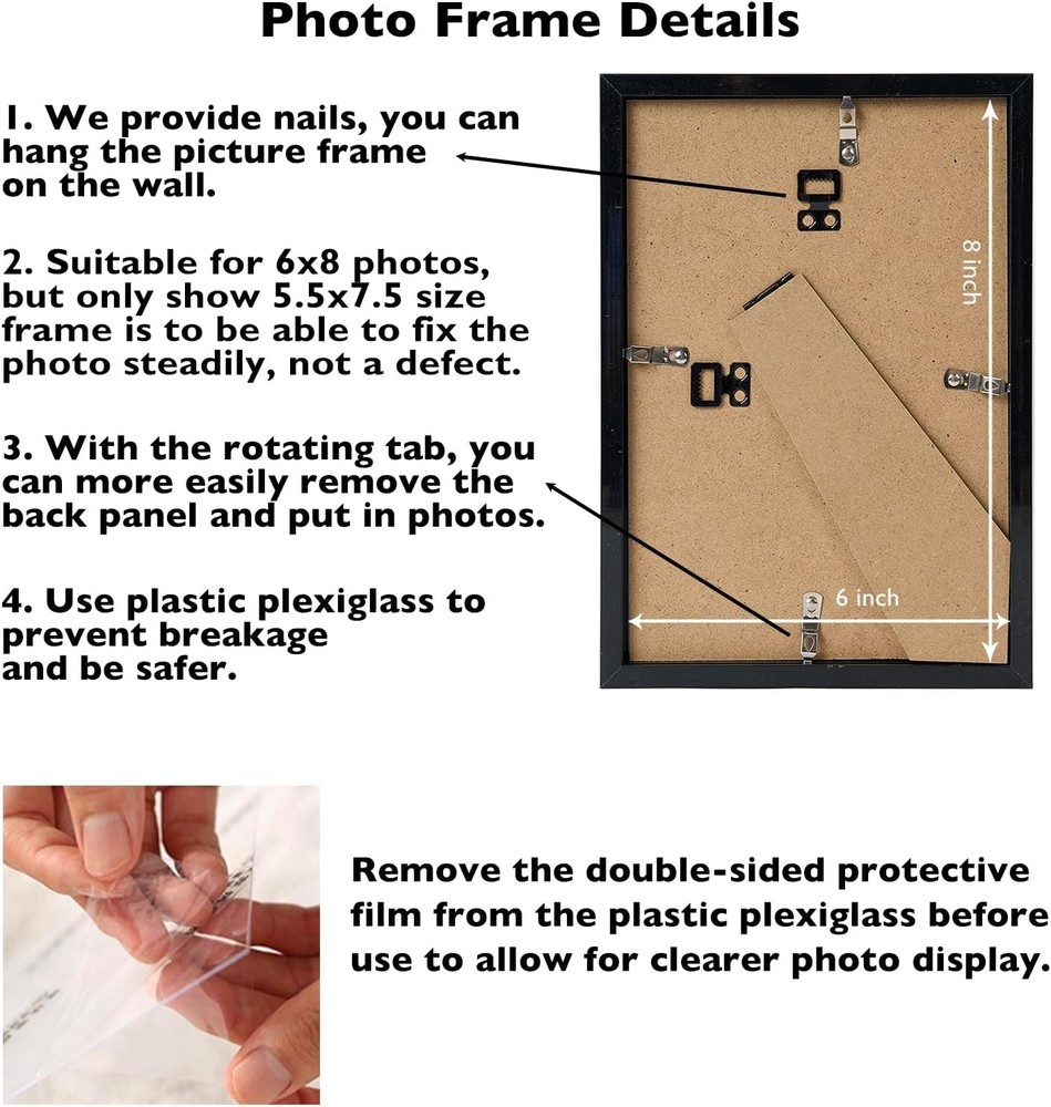 6x8 Picture Frame Black for Wall or Tabletop Display, Horizontal or Vertical