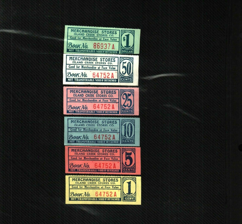 NICE OLD SET ISLAND CREEK COAL CO. PAPER SCRIPT NOT COAL MINING STICKERS