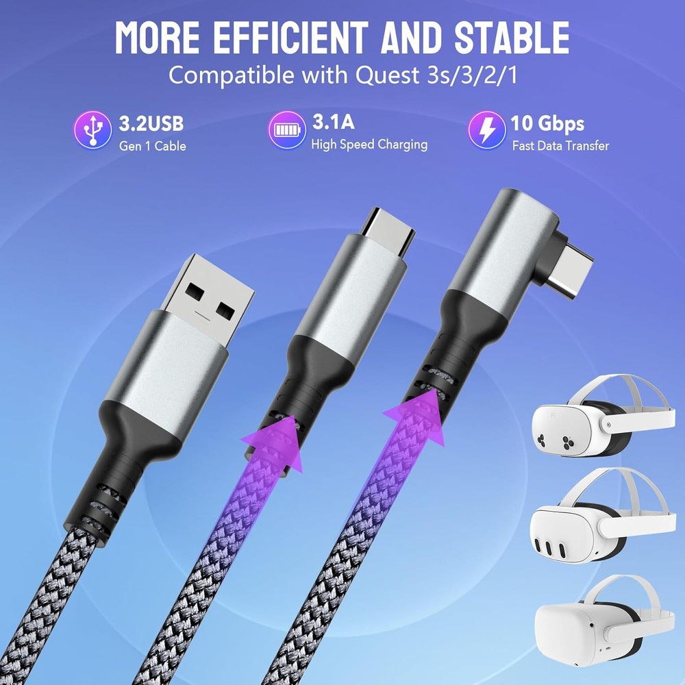Link Cable 16FT for Meta Quest 3S/3/Quest 2/Pro,Pc VR Link Cable with Separate U