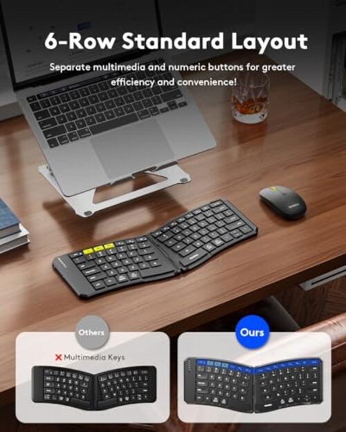 Ergonomic Foldable Keyboard and Mouse, KM09 Split Folding Bluetooth Keyboard