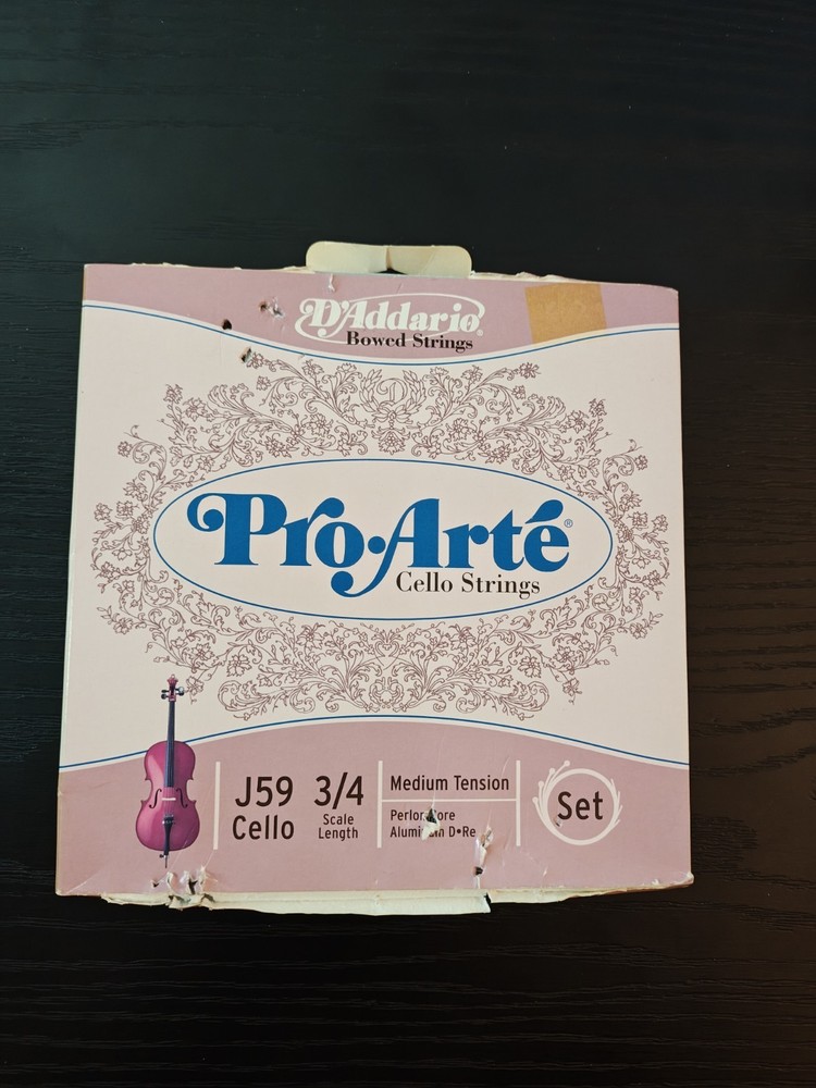D'Addario Pro-Arte Cello String Set, 3/4 Scale, J59, Perion Core Medium Tension