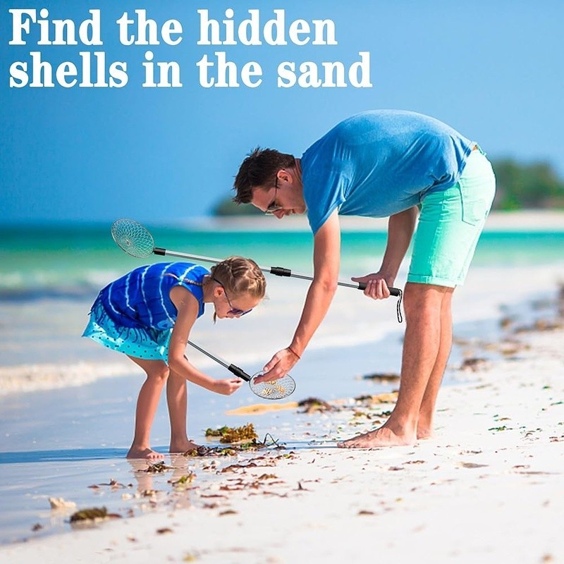 2 Pack 5.3 Inch Beach Sand Sifter Tool Adjustable Long Handle Shell Scooper New