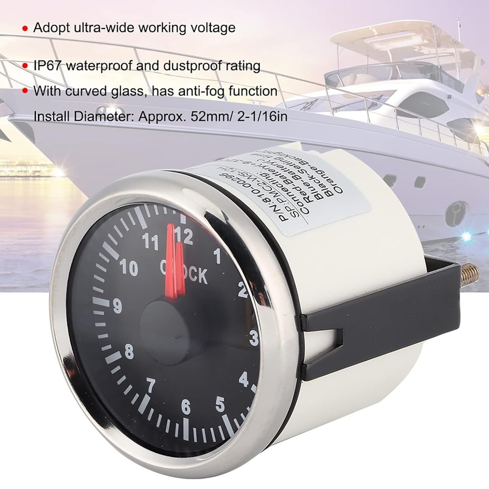 2" Auto Clock Gauge Meter 12-Hour Format with Backlight 52mm Diameter 2" NEW!