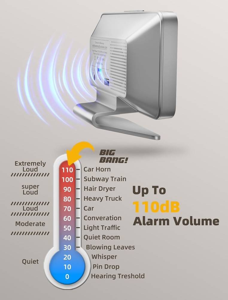 Easy-to-Read Digital Alarm Clock with USB Port & Adjustable Brightness - Silver