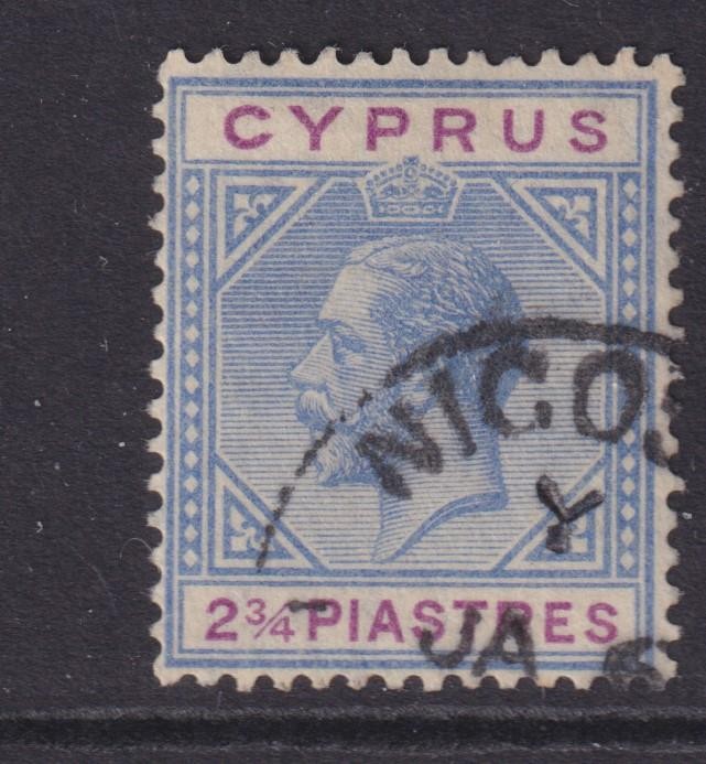 CYPRUS, 1922 KGV, Script CA, 2 1/4pi. Blue & Purple, used.