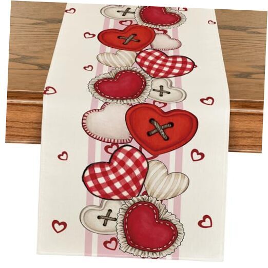 Heart-Shaped Buttons Valentine's Day Table 13" x 72", Table Runner Pink
