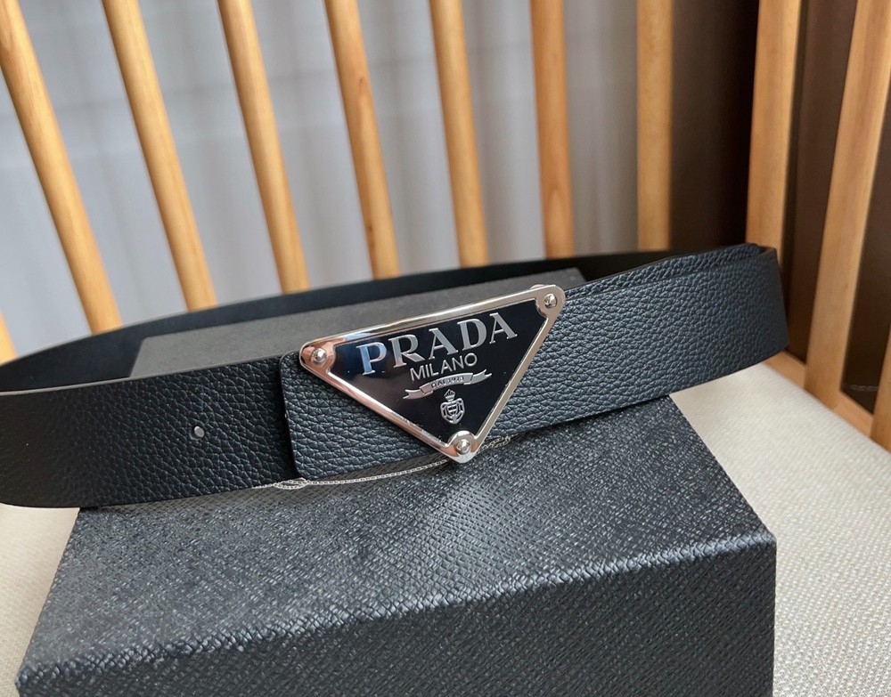 Prada men's black leather belt