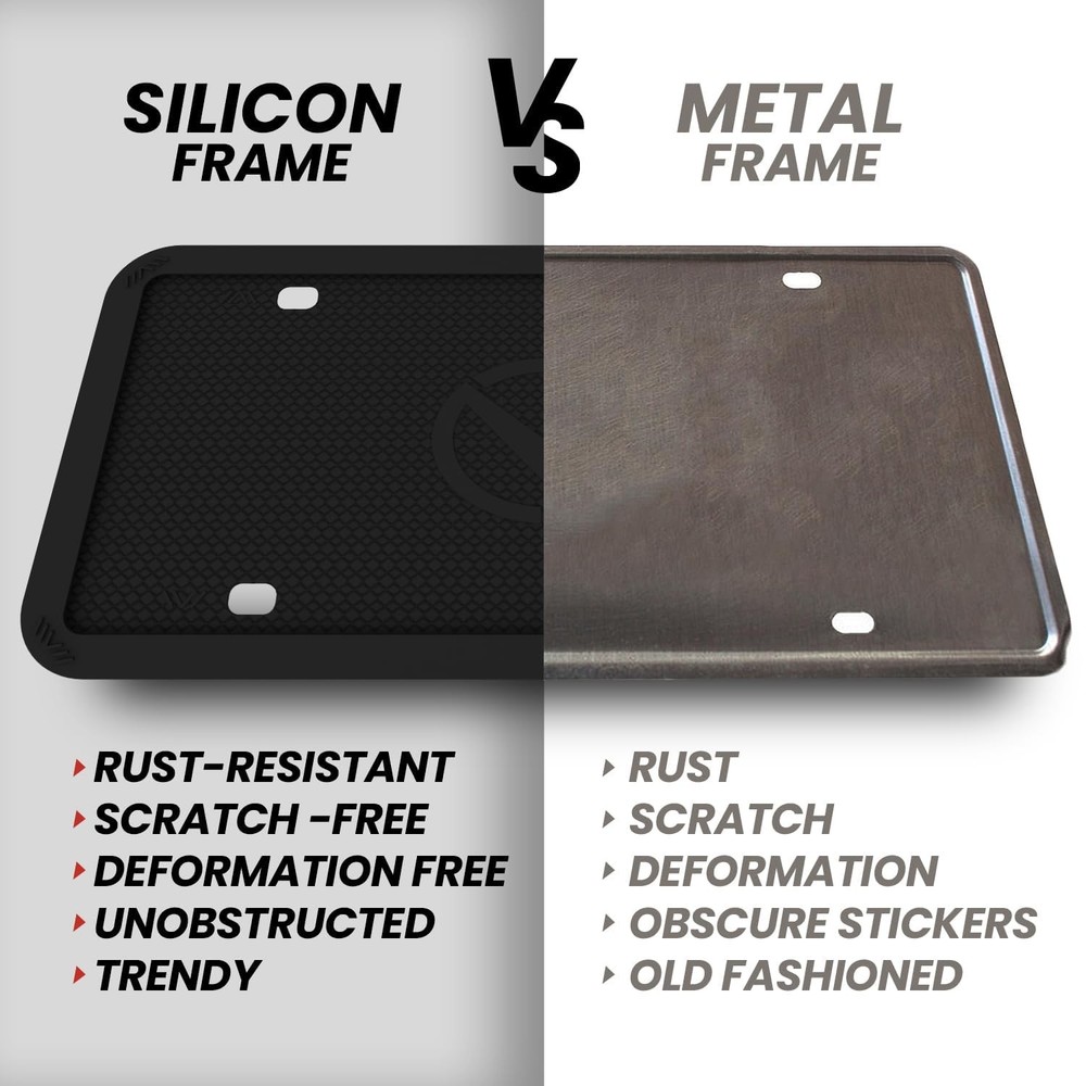 2 Pcs Silicone License Plate Frames with Polycarbonate Covers, Rust-Proof, We...