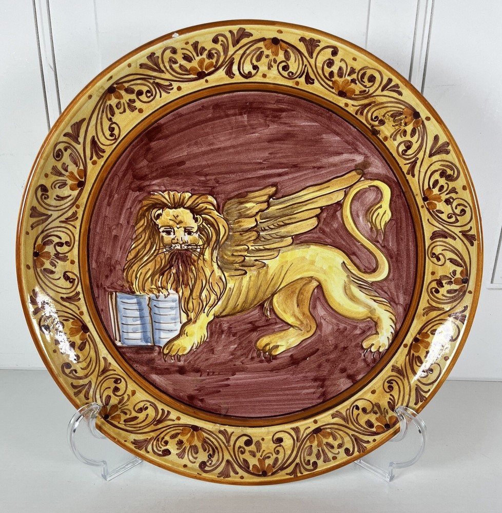 Winged Lion 13” Round Platter Unknown Makers Mark On Back