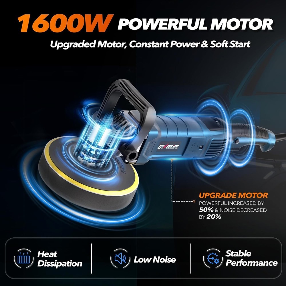 Professional 6/7 Inch Car Buffer Polisher with 7-Speed Control & Accessories
