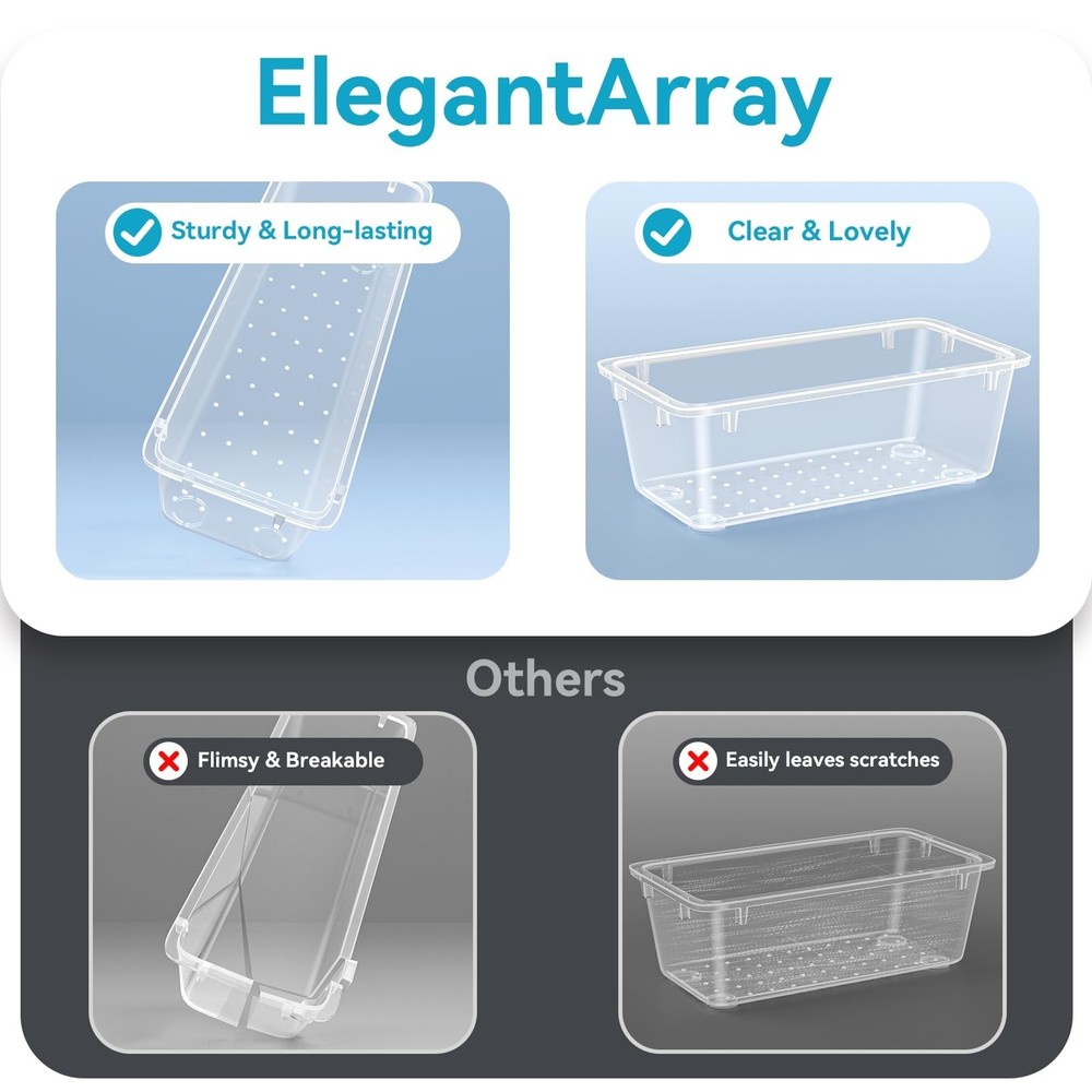 24 PCS Drawer Organizer Set Clear Plastic Storage Trays for Makeup & Office