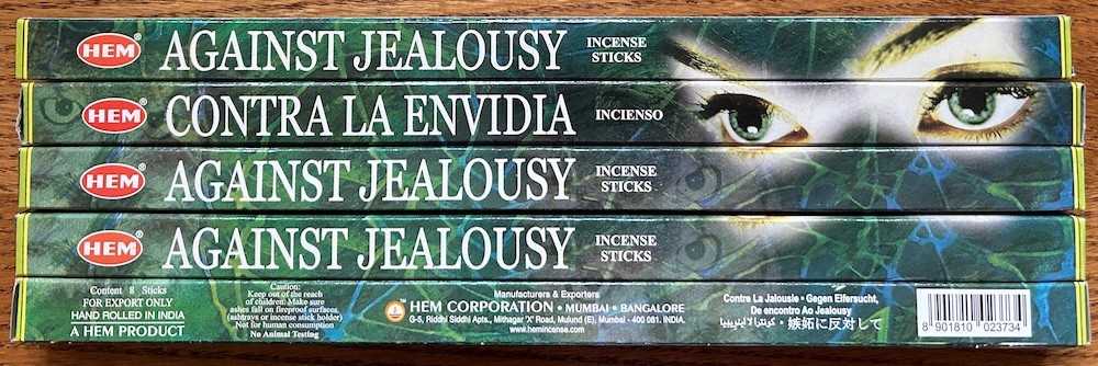 Hem (Brand) Against Jealousy Incense Sticks - Five 8-Stick Boxes!