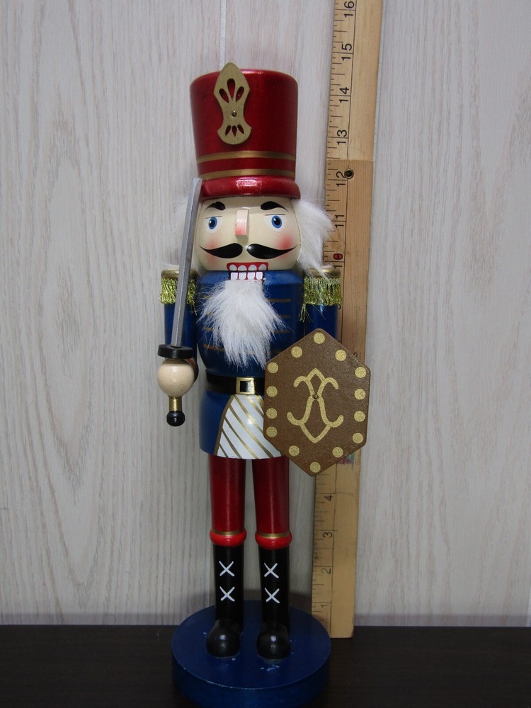Nutcracker Wooden Soldier Guard with Sword & Shield Red Hat 14 in.
