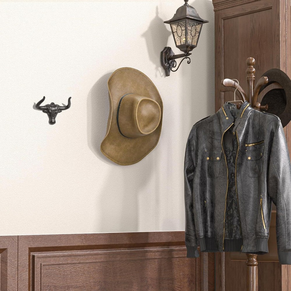 Cowboy Hat Rack for Wall 2 Pack Modern Cast Iron 2 Pack, Antique Rust