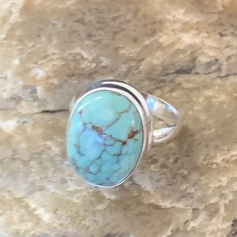 Spiderweb Blue Turquoise Navajo Sterling Silver Ring Size 6 11427