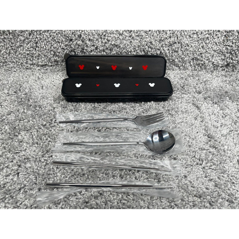 Micky Mouse Stainless Steel Spoon Fork Chopsticks Flatware Set With Case