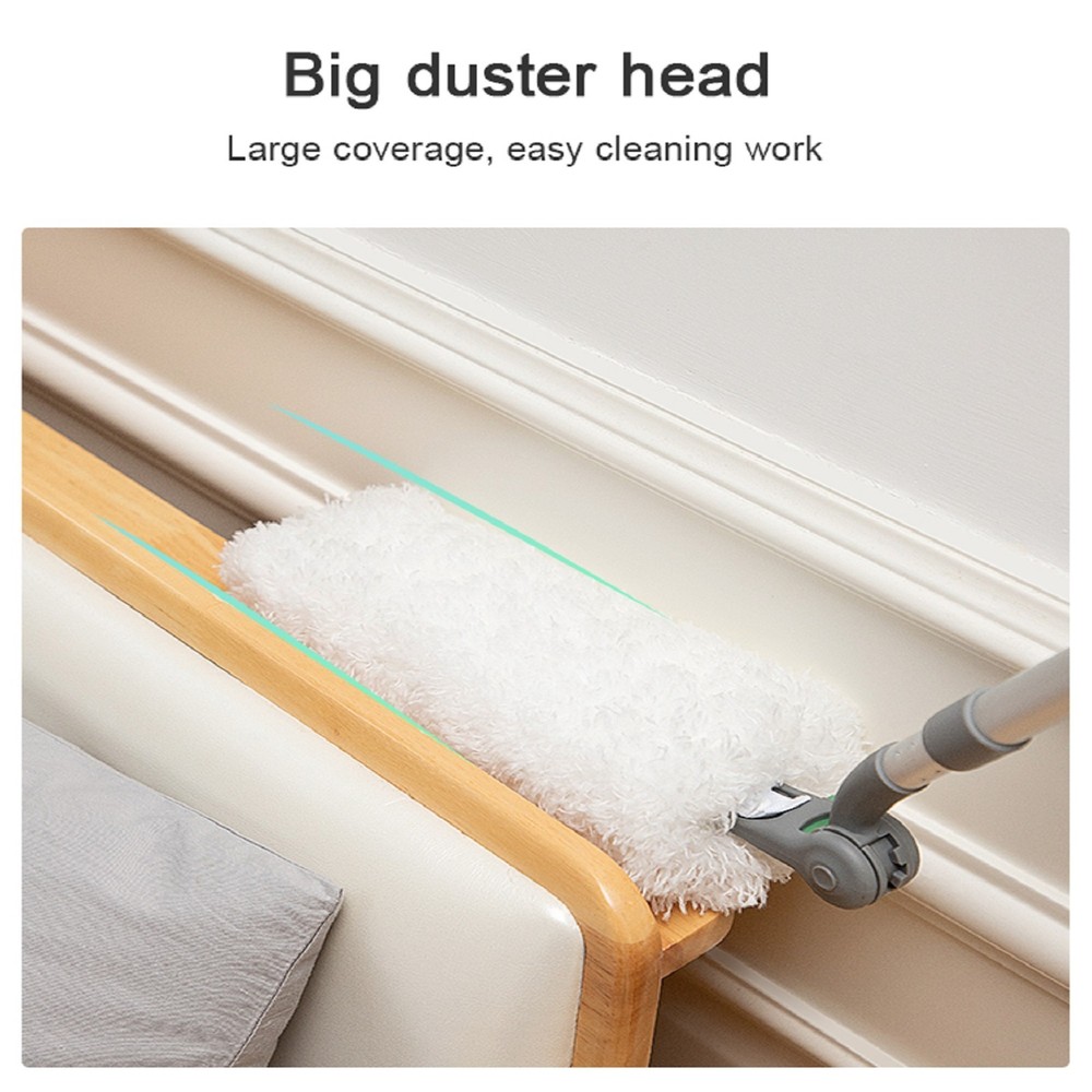 Long Handle Duster with Extension - Reusable & Easy Home Cleaning Tool, White