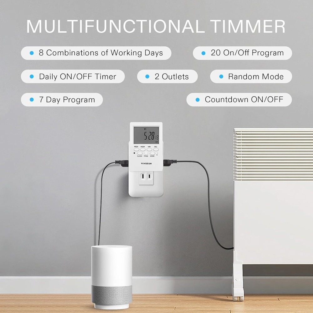 2pcs 7Day Timer Digital Programmable Electric Timer Indoor w/ Dual Outlet Switch