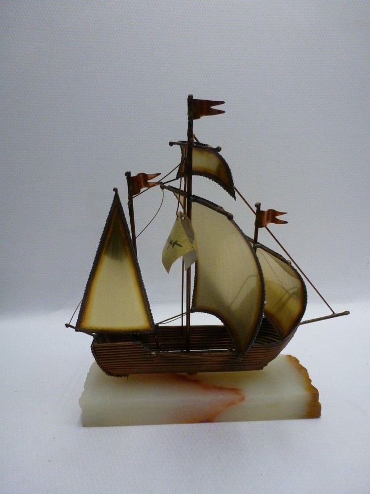 Vintage Brass Sculpture by DeMott Sailing Ship