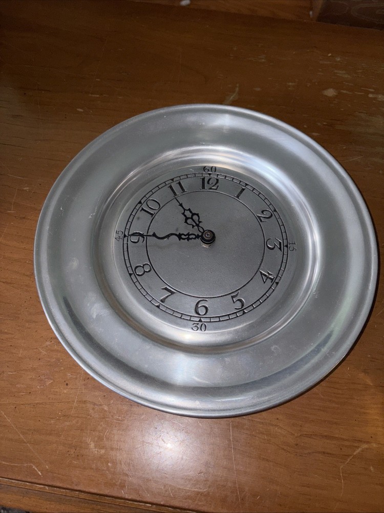 Vintage 10” Pewter Plate Wall Clock WORKING