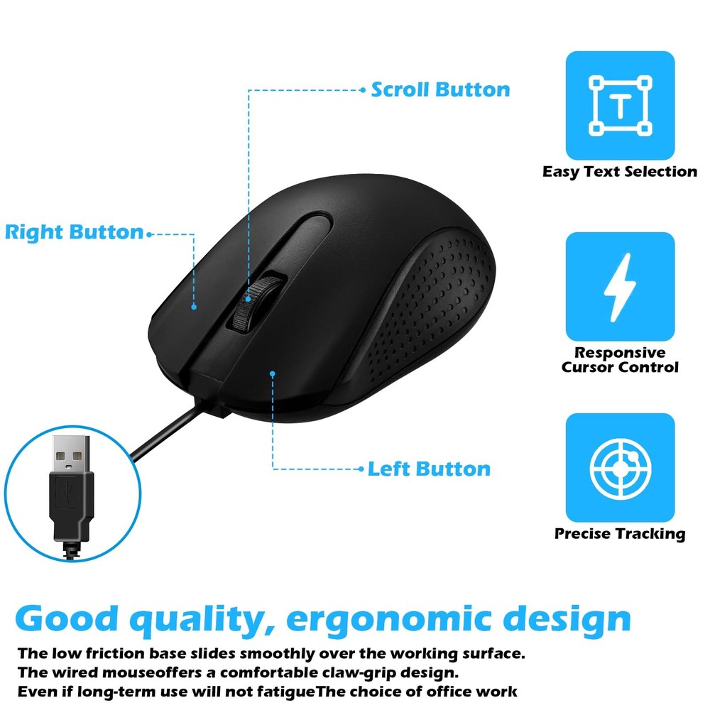 12 PCS Wired Computer Mouse Bulk USB Ergonomic Plug And Play Mice PC Laptop