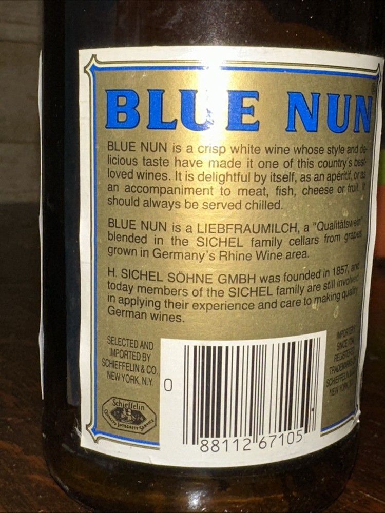 Sichel Blue Nun Empty Bottle