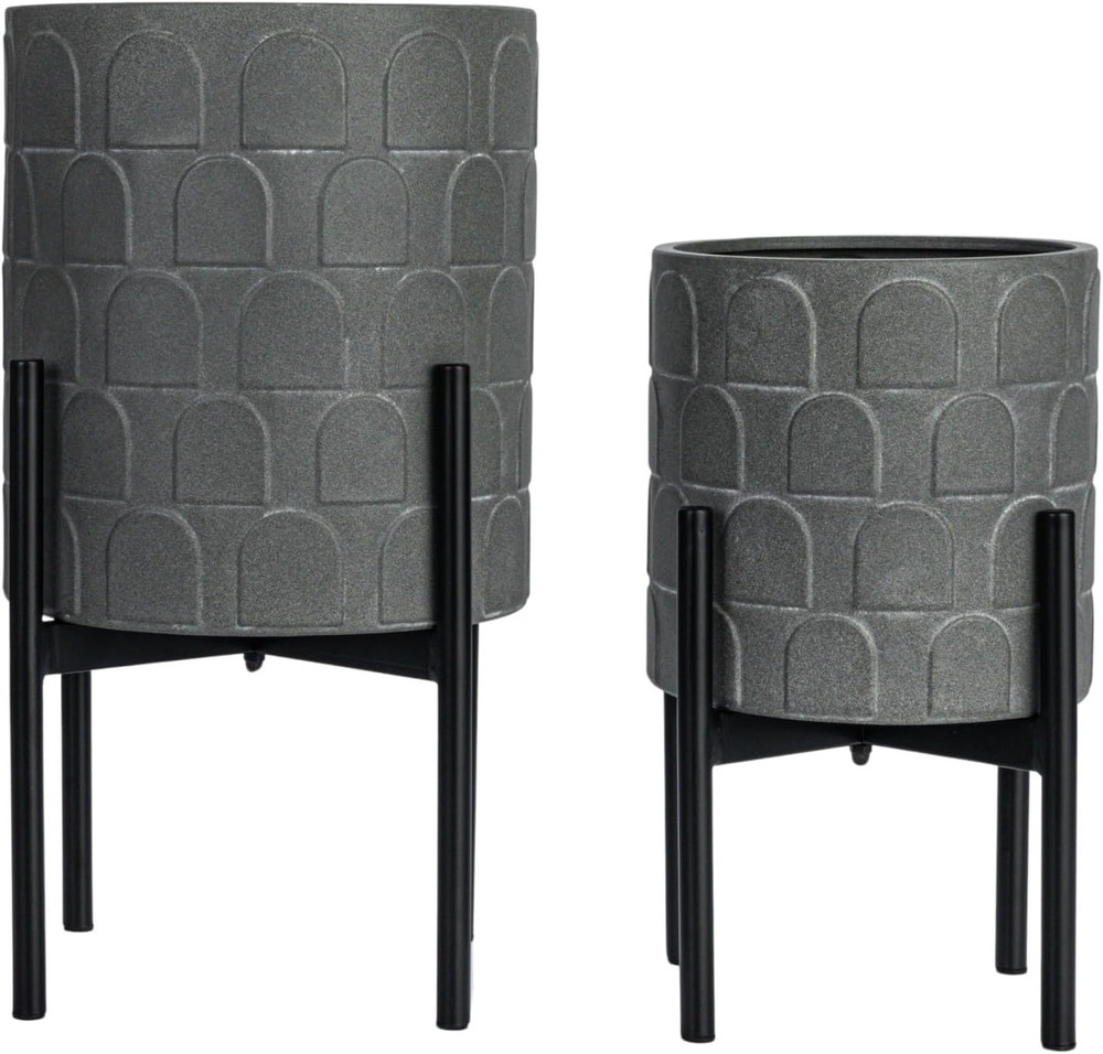 Metal Planter on Stand, Grey