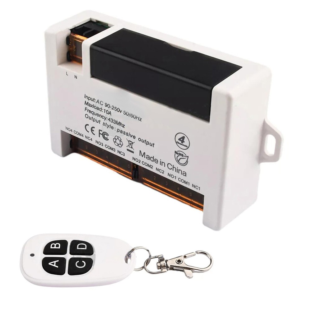 4-Ch Wireless Relay Remote Control Switch Receiver 433Mhz For Lighting Fixtures