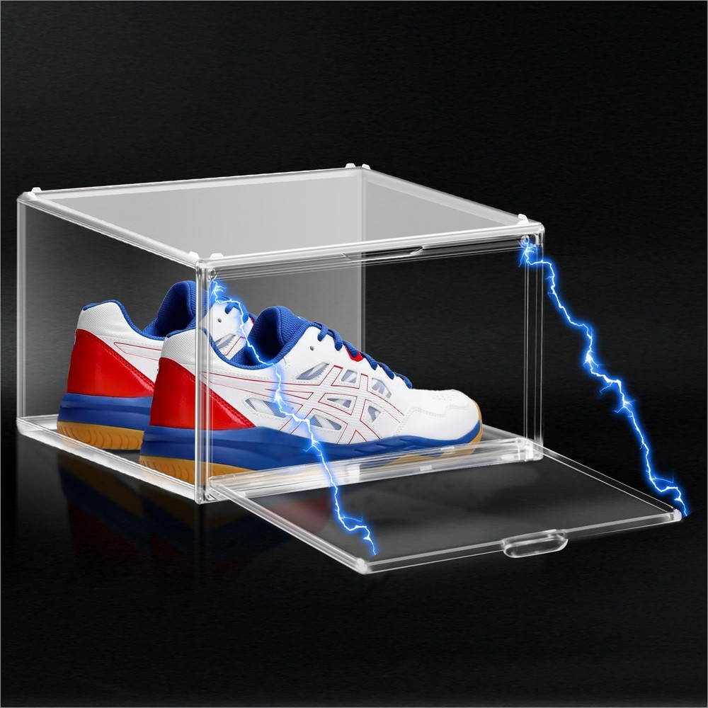 1 Pack Plastic Shoe Storage Boxes Fit US Size 13, Clear Stackable Shoe Displa...