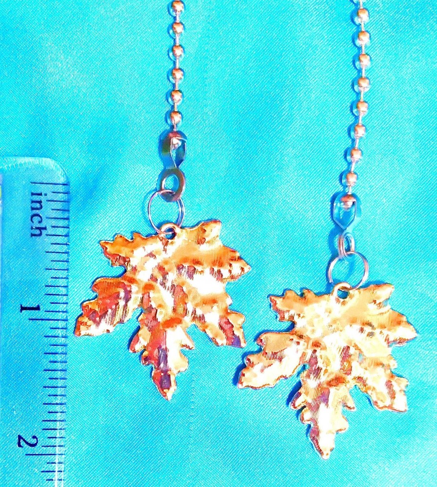 Set of Two ~ Red Yellow MAPLE LEAF Metal ~ Ceiling Fan Pulls