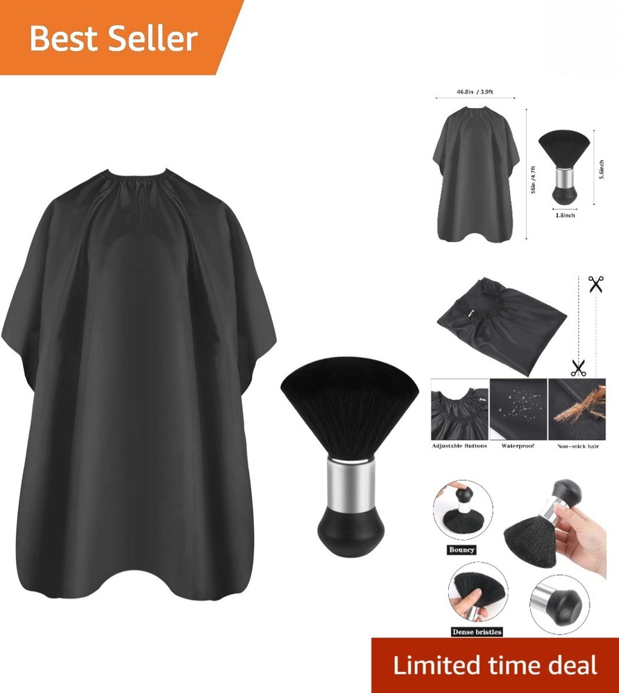 Professional Hair Cutting Cape & Neck Duster Brush - Full Body Coverage, Black
