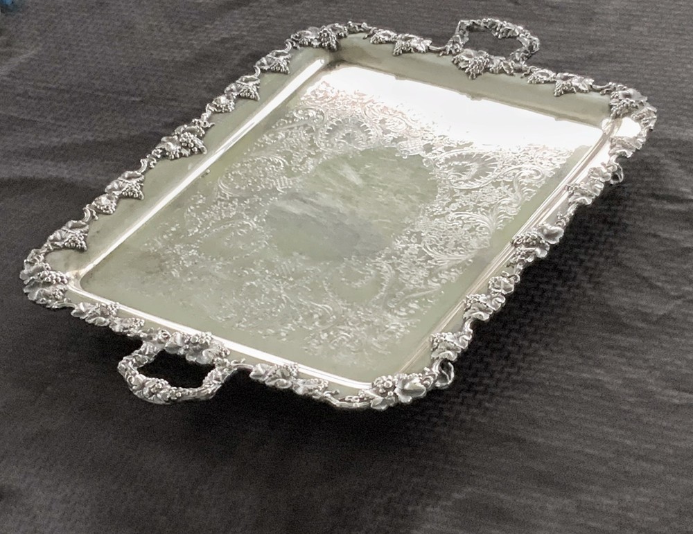 Antique Webster & Son Silverplate Grape pattern platter chased silver plate tray
