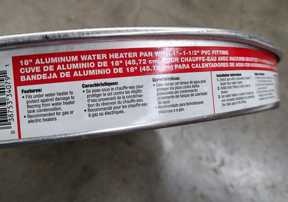 34079 Oatey 18" Aluminum Water Heater Pan with 1" PVC Fitting