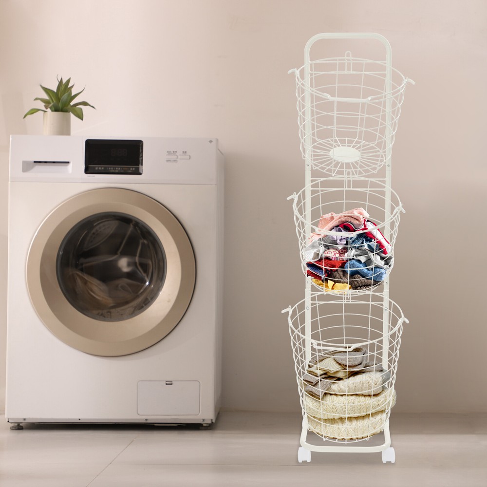 3-tier Laundry Hamper, Laundry Basket with Wheels with 3 Removable Basket