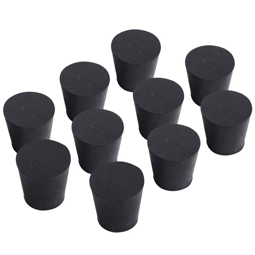 10 Pack Size #5 Solid Black Tapered Rubber Stoppers 29x22x28mm Lab Plugs