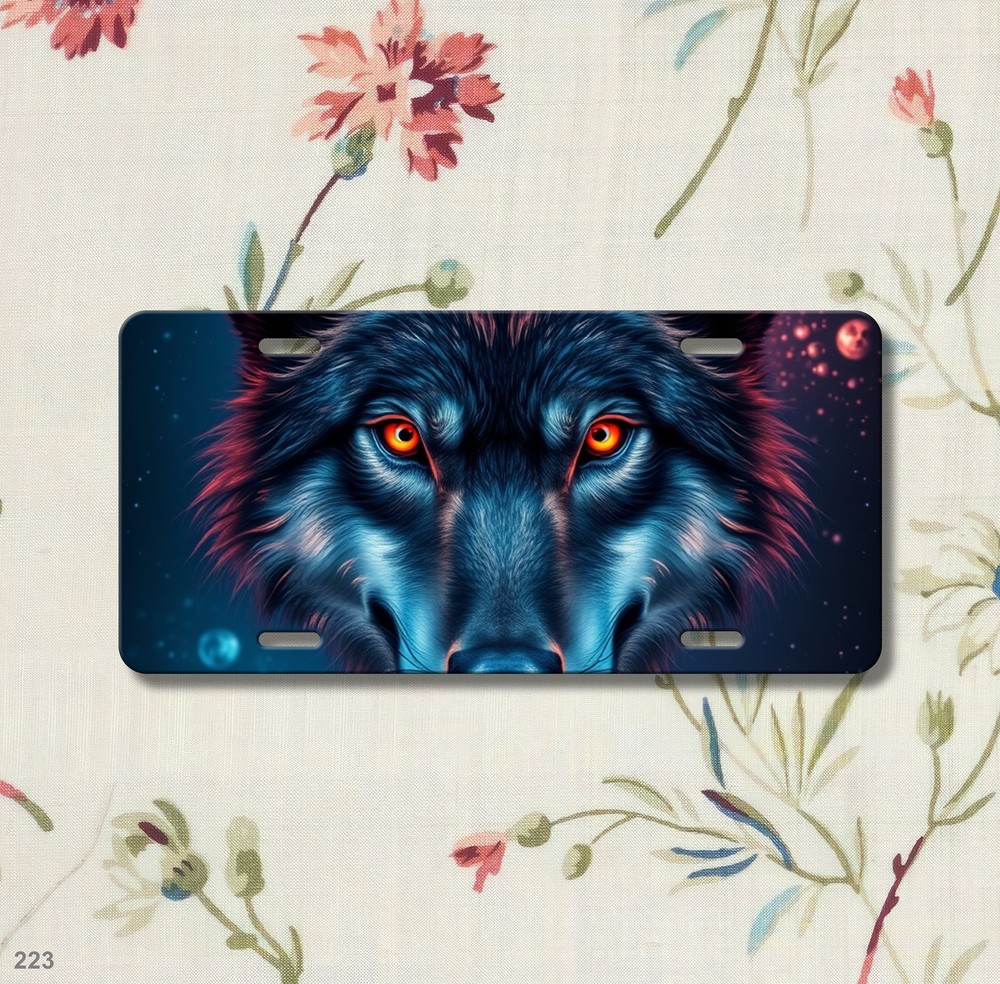 Hyperrealistic Wolf License Plate Your Text Universal Fit Plate Unique Gift