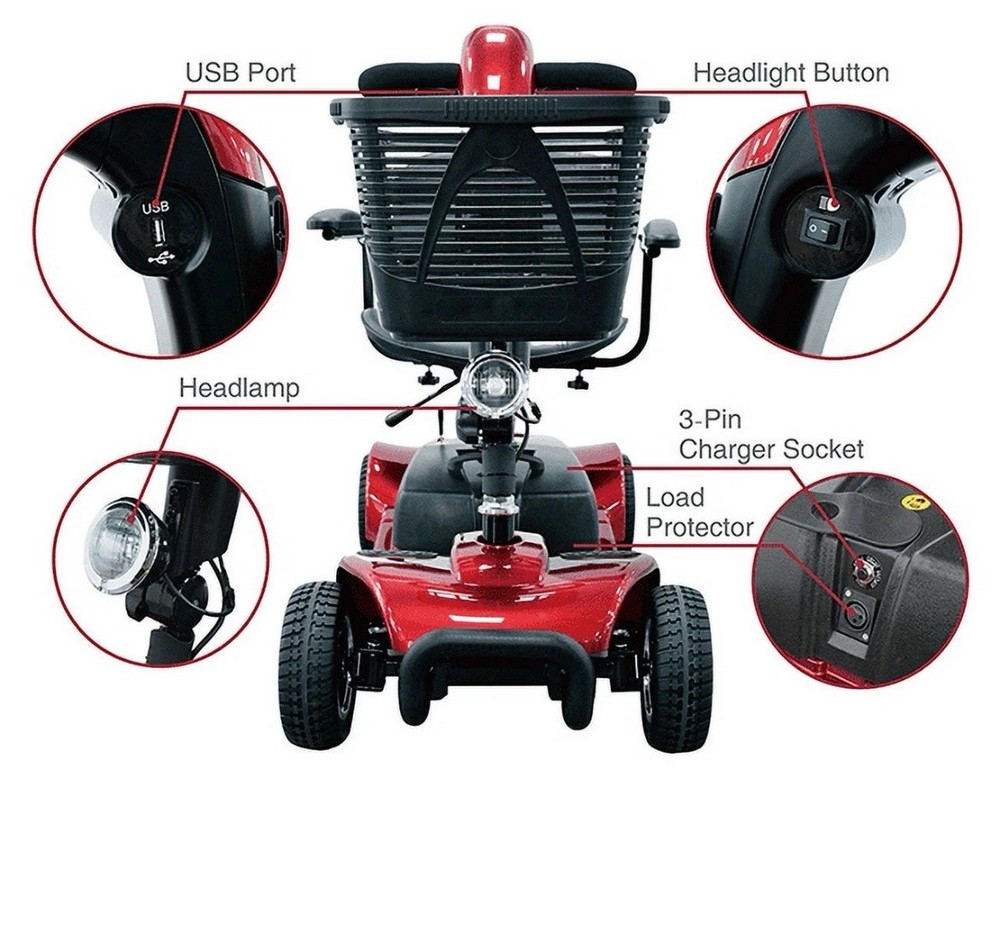 Equate Mobility 4-Wheel Motorized Power Scooter, Red