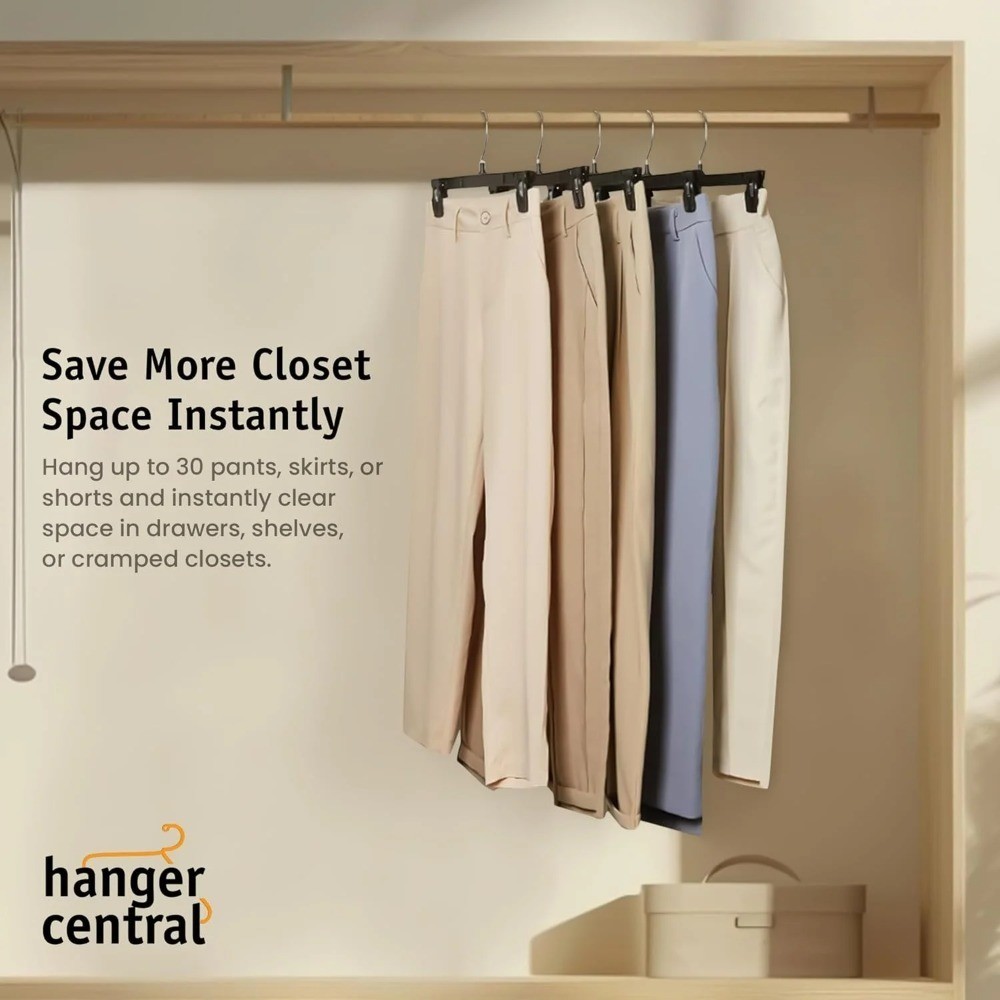 Plastic Pants Hangers with Clips Black 10 Pack 12 Inch