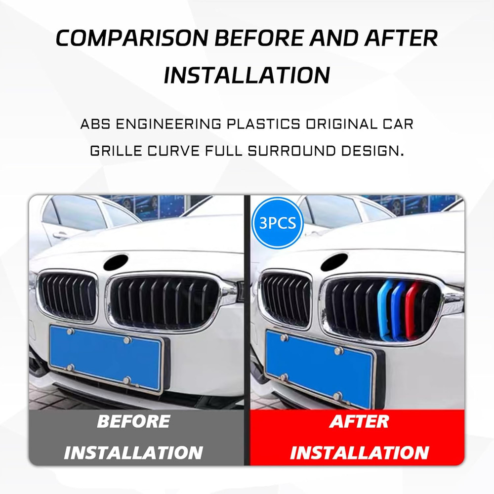 Grille Insert Trims for BMW Front Grill Inserts M-Colored Snap-On Grill Mesh Tri