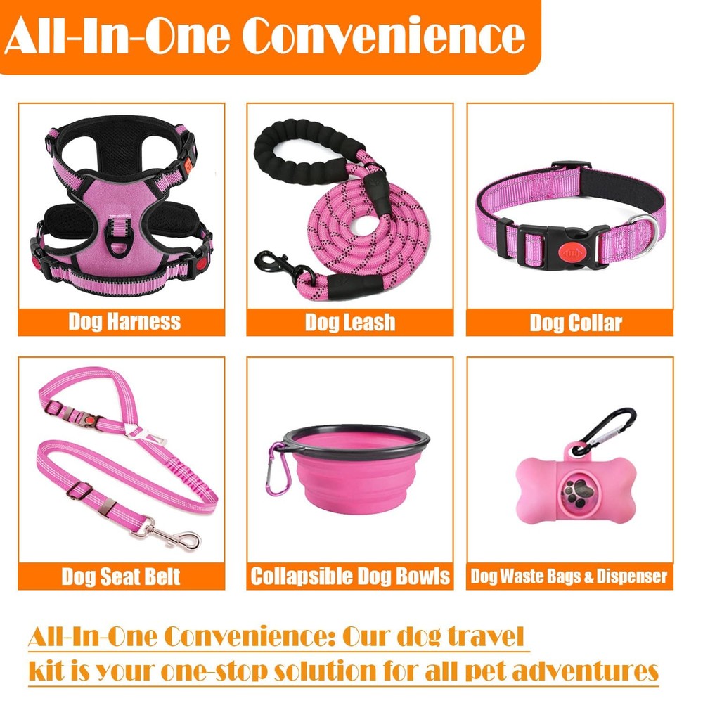 No Pull Dog Harness, Collar & Leash Set | Includes Dog Seat Belt, Collapsible...