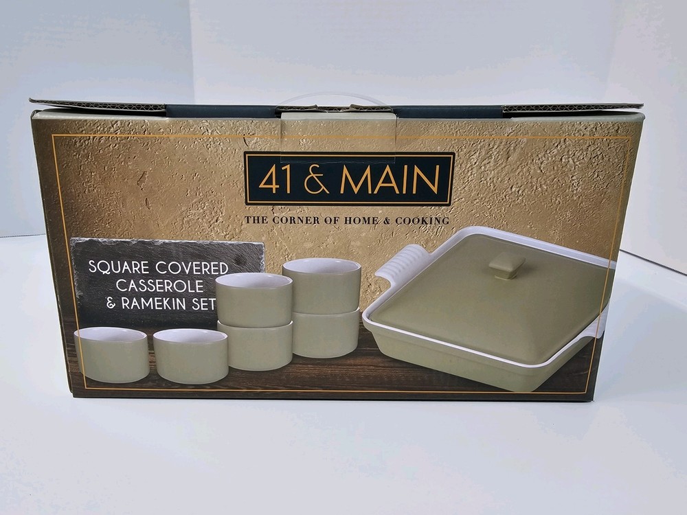 8 Pc Stoneware Ramekin Set 41 & Main Green New Box!