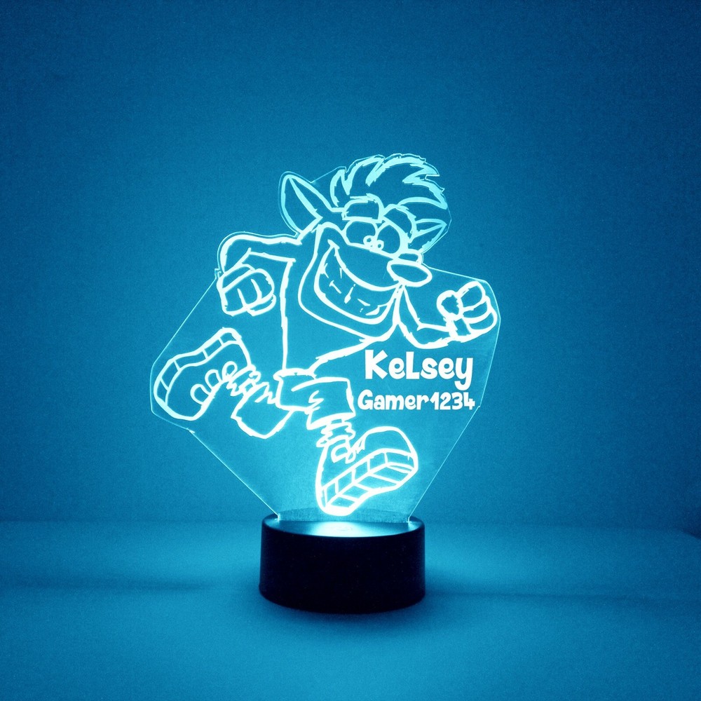 Crash Bandicoot, Personalized Free, LED Night Light Lamp with Remote Control