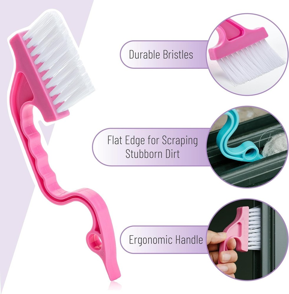 2-Pack Durable Cleaning Brushes for Window Tracks, Ergonomic Plastic Handle