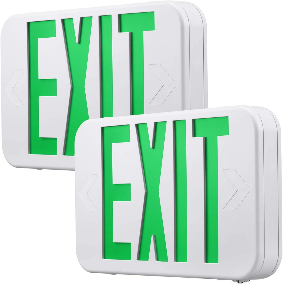 Green LED Exit Sign with Battery Backup, UL-Listed Emergency Light, AC 120V/277V