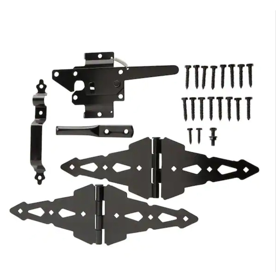 Everbilt Black Post Latch Gate Kit w/ Strap Hinges Handle Latch Keeper Bar 18101