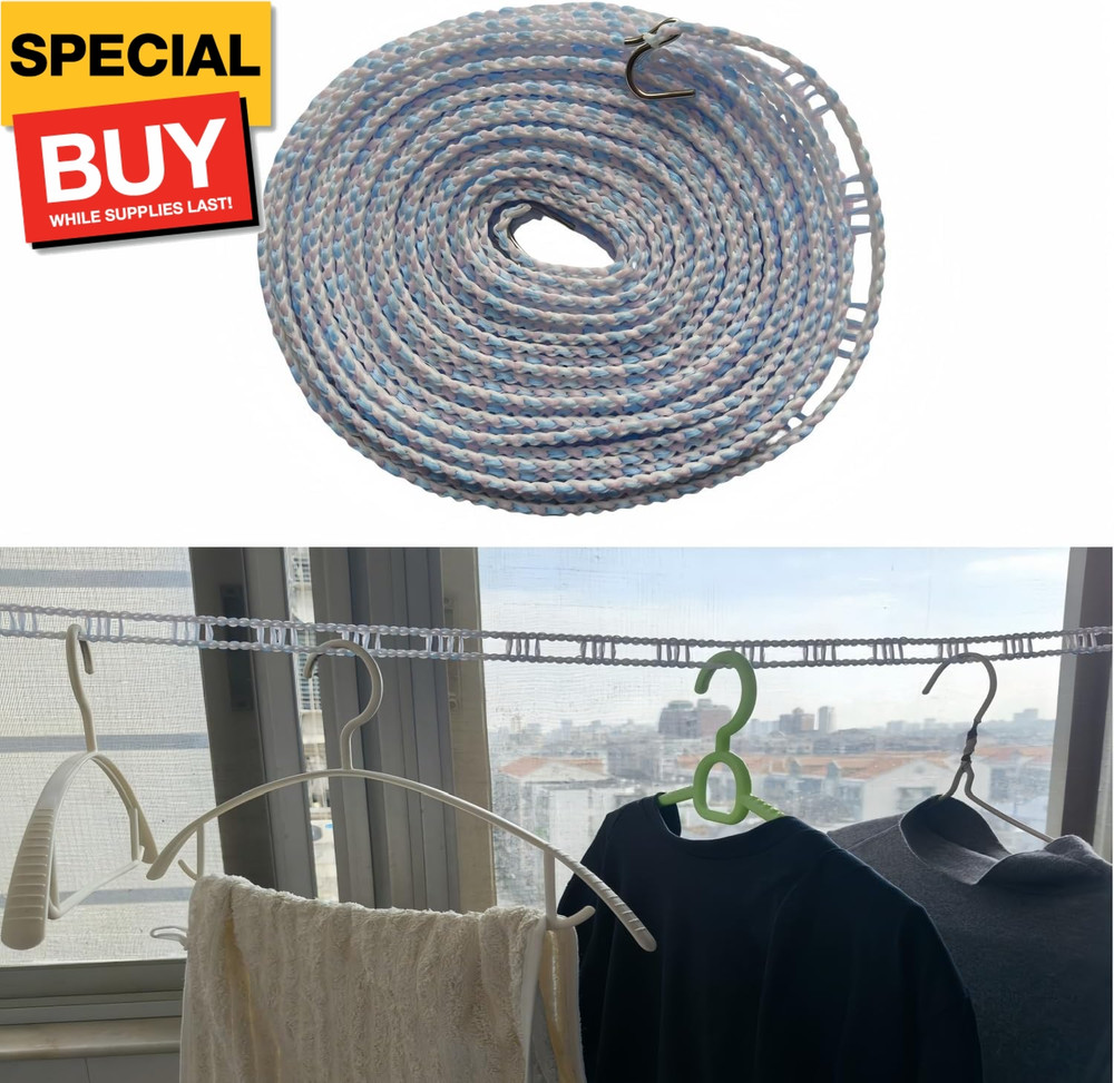 3-Pack Windproof Clothesline with Hooks Upgrade Retractable Clothesline, 26.2fee