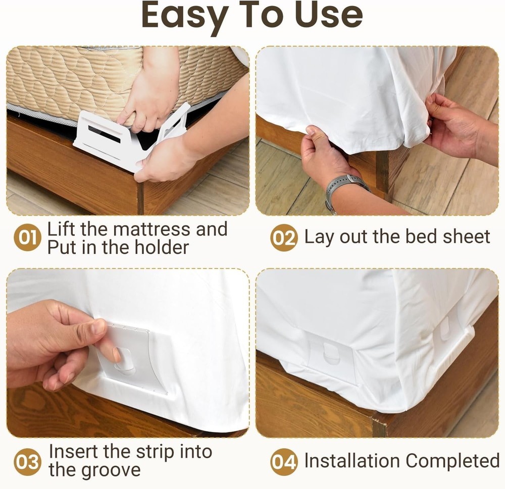 Bed Sheet Holders Clips Elastic Straps for Corners Sides Universal Fit